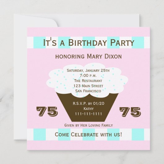 ケーキ75歳の誕生日パーティー招待状 75 ケーキ 招待状 (正面)