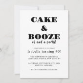ケーキ&おもしろいブーズバースデーパーティー白黒 招待状 (正面)