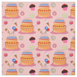 ケーキ，アイスクリーム，棒つきキャンデー，カップケーキデザインパターン ファブリック