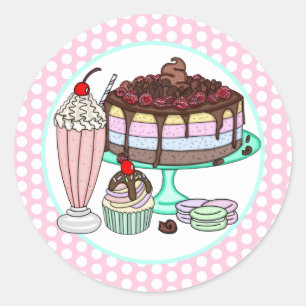 ケーキ,カップケーキ,ミルクシェイクとマカロン ラウンドシール