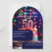 ケーキ、キャンドル、お祝い: 50歳の誕生日 招待状 (裏面)