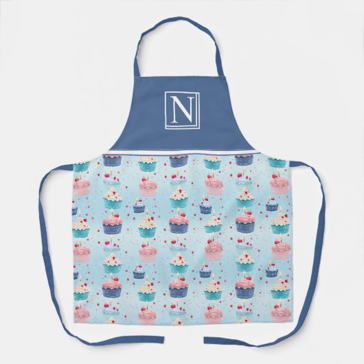 ケーキ、キャンドル、イチゴカスタマイズイニシャル エプロン (正面)