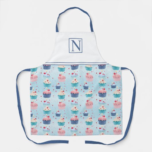 ケーキ、キャンドル、イチゴカスタマイズイニシャル エプロン (正面)