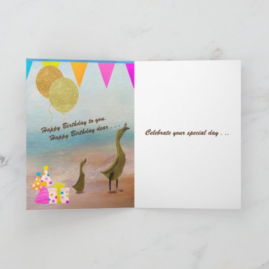 ケーキ、ギフト、風船、歌とハッピーバースデー カード (内部)