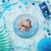 ケーキ、コーヒーと花のカップ ペーパープレート (パーティー)