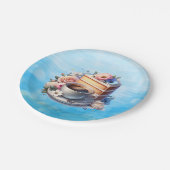 ケーキ、コーヒーと花のカップ ペーパープレート (アングル)