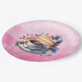 ケーキ、コーヒーと花のカップ ペーパープレート (アングル)