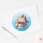 ケーキ、コーヒーと花のカップ ラウンドシール (封筒)