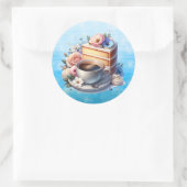 ケーキ、コーヒーと花のカップ ラウンドシール (バッグ)