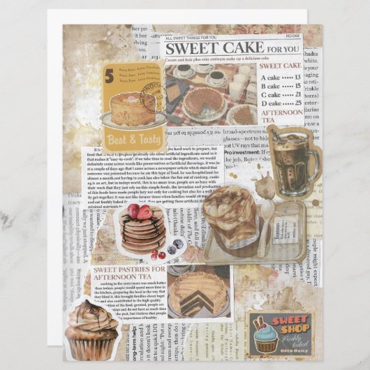 ケーキ&コーヒーヴィンテージエフェメラデクページ紙 (正面/裏面)