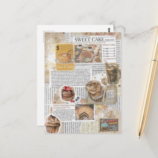 ケーキ&コーヒーヴィンテージエフェメラデクページ ポストカード (正面/裏面インサイチュ)