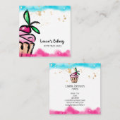 ケーキ&スイーツカップケーキホームベーカリーかわいいガーリー スクエア名刺 (正面/裏面)