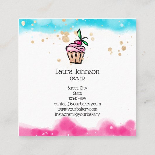 ケーキ&スイーツカップケーキホームベーカリーかわいいガーリー スクエア名刺 (裏面)