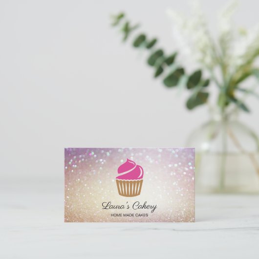 ケーキ&スイーツカップケーキホームベーカリーかわいいモダン 名刺 (スタンド正面)