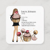 ケーキ&スイーツカップケーキホームベーカリーかわいい少女 スクエア名刺 (裏面)