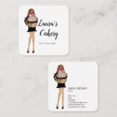 ケーキ&スイーツカップケーキホームベーカリーかわいい少女 スクエア名刺 (正面/裏面)