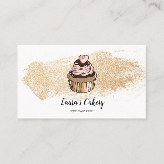 ケーキ&スイーツカップケーキホームベーカリードリッピング金ゴールド 名刺 (正面)