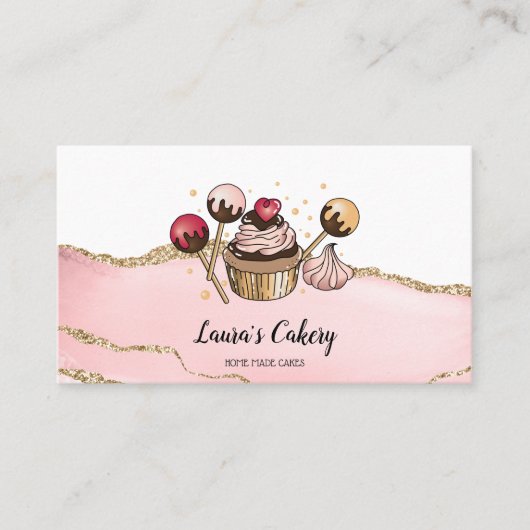 ケーキ&スイーツカップケーキホームベーカリードリッピング金ゴールド 名刺 (正面)
