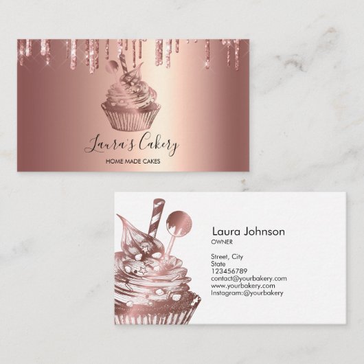 ケーキ&スイーツカップケーキホームベーカリードリッピング金ゴールドB 名刺 (正面/裏面)