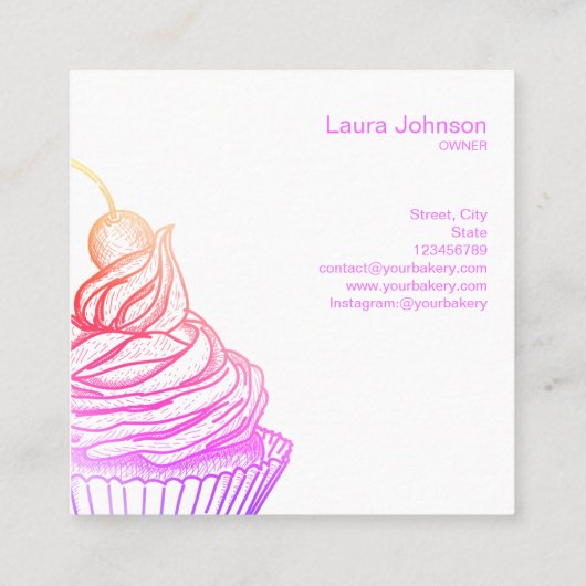 ケーキ&スイーツカップケーキホームベーカリーホログラフィック スクエア名刺 (裏面)