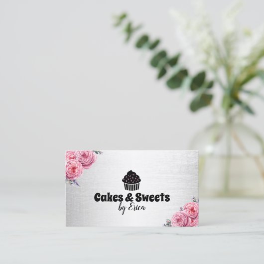 ケーキ&スイーツカップケーキホームベーカリーモダンフローラ 名刺 (スタンド正面)