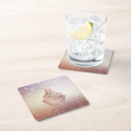 ケーキ&スイーツカップケーキホームベーカリー素朴ヴィンテージ スクエアペーパーコースター (インサイチュ)