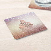 ケーキ&スイーツカップケーキホームベーカリー素朴ヴィンテージ スクエアペーパーコースター (アングル)