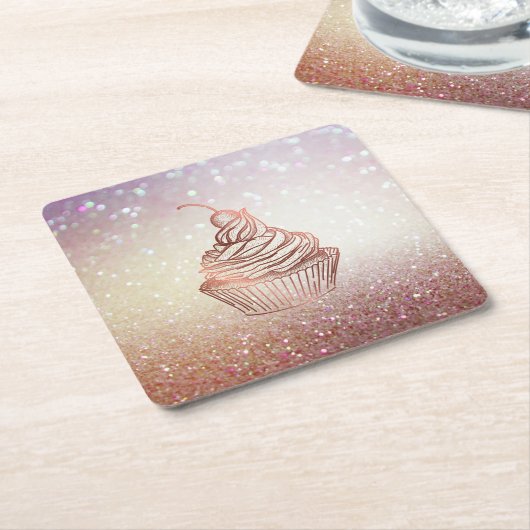 ケーキ&スイーツカップケーキホームベーカリー素朴ヴィンテージ スクエアペーパーコースター (アングル)