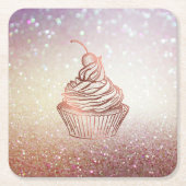 ケーキ&スイーツカップケーキホームベーカリー素朴ヴィンテージ スクエアペーパーコースター (正面)