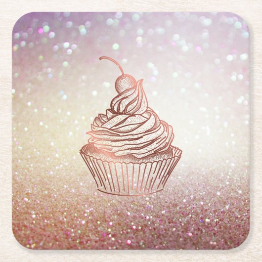 ケーキ&スイーツカップケーキホームベーカリー素朴ヴィンテージ スクエアペーパーコースター (正面)
