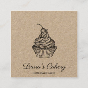 ケーキ&スイーツカップケーキホームベーカリー素朴ヴィンテージ スクエア名刺