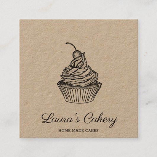 ケーキ&スイーツカップケーキホームベーカリー素朴ヴィンテージ スクエア名刺 (正面)
