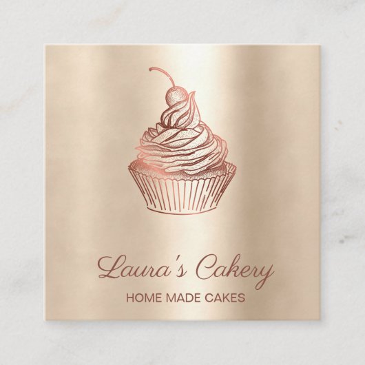 ケーキ&スイーツカップケーキホームベーカリー素朴ヴィンテージ スクエア名刺 (正面)