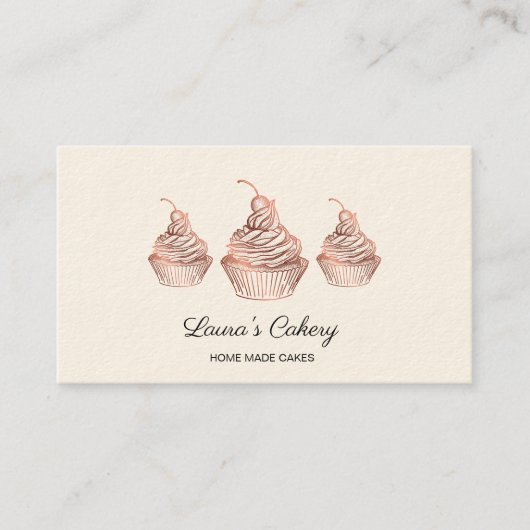 ケーキ&スイーツカップケーキホームベーカリー素朴ヴィンテージ 名刺 (正面)