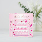 ケーキ&ストリーマーズ誕生日招待状 招待状 (スタンド正面)