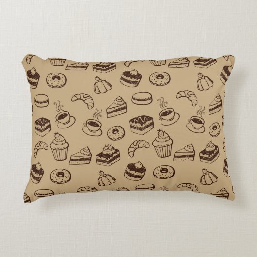 ケーキ、デザートおよびベーカリーが付いているパターン アクセントクッション (正面)