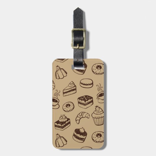 ケーキ、デザートおよびベーカリーが付いているパターン ラゲッジタグ (正面縦)