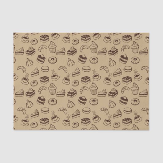 ケーキ、デザートおよびベーカリーが付いているパターン 薄葉紙 (正面)