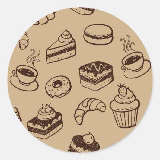 ケーキ、デザート及びベーカリー付き模様 ラウンドシール (正面)