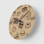 ケーキ、デザート及びベーカリー付き模様 ラウンド壁時計 (傾斜)