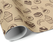 ケーキ、デザート及びベーカリー付き模様 ラッピングペーパー (ロールコーナー)