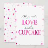 ケーキ ブライダルシャワーの看板 | ピンク マゼンタのコンフェッティ 招待状 (正面/裏面)