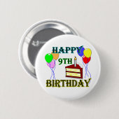 ケーキ、気球および蝋燭との幸せな第9誕生日 缶バッジ (正面&裏面)