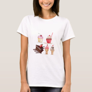 ケーキ 水彩画 菓子店 スイーツ カップケーキ パン菓子 Tシャツ