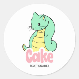 ケーキ(猫+ヘビ)かわいいステッカー ラウンドシール