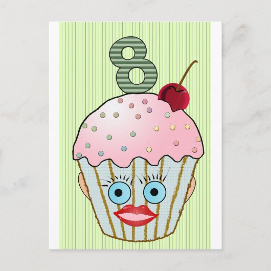 ケーキ 誕生日 パターン 顔 目 かわいい 8 ポストカード (正面)