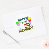 ケーキ，風船，ろうそく12誕生日おめでとう ラウンドシール (封筒)