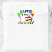 ケーキ，風船，ろうそく12誕生日おめでとう ラウンドシール (バッグ)