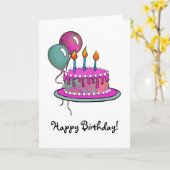 ケーキ–013マゼンタ&ターコイズ カード (黄色い花)