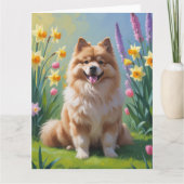 ケーシェンド犬の春の花の絵 カード (正面)